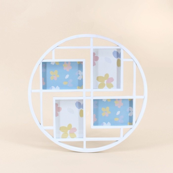 Cadre photo rond 4 vues blanc en bois 36cm | Hashtag Déco