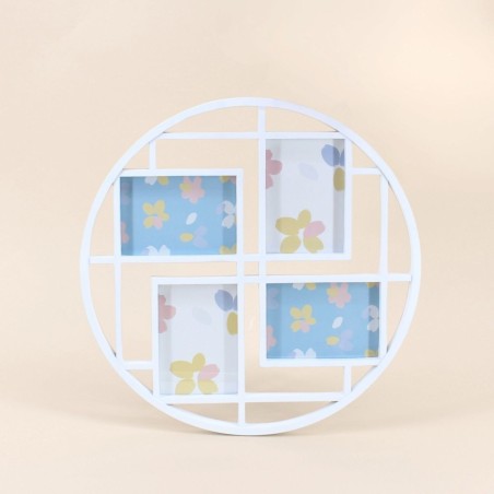 Cadre photo rond 4 vues blanc en bois 36cm | Hashtag Déco