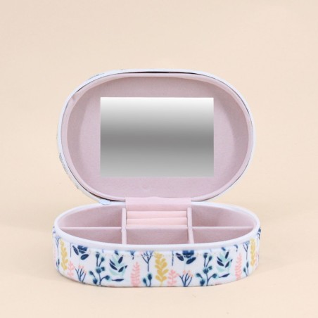 Boite à bijoux ovale en velours fleuris blanc | Hashtag Déco