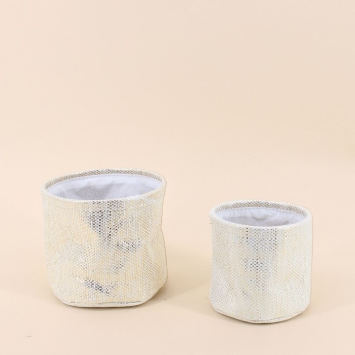 Lot de 2 paniers ronds dorés en tissu | Hashtag Déco