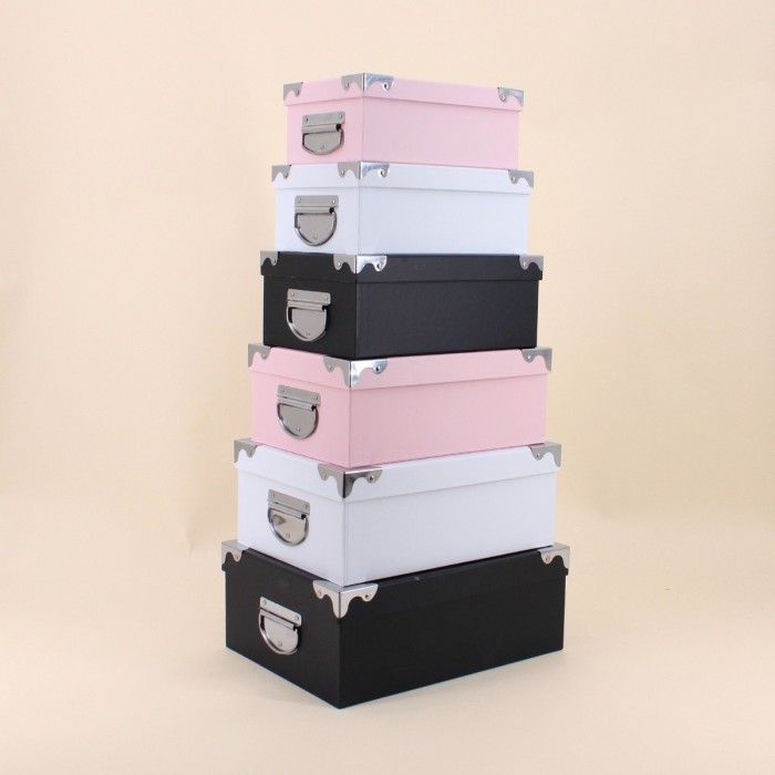 Lot de 6 boites carton rose, blanc, noir | Hashtag Déco