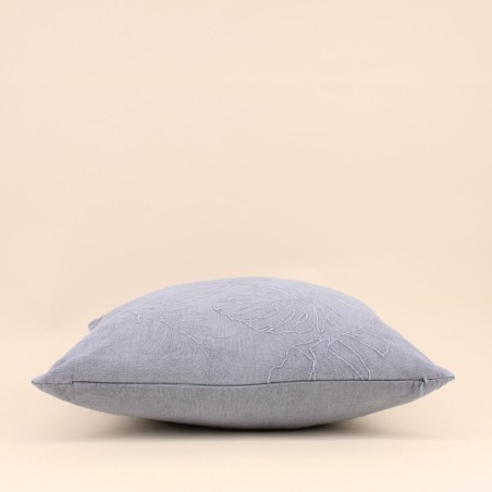 Coussin brodé feuillage en lin gris 40x40 cm | Hashtag Déco