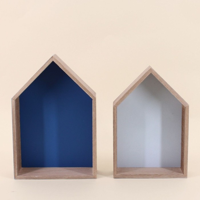 Lot de 2 étagères murale bois bleu maison | Hashtag Déco