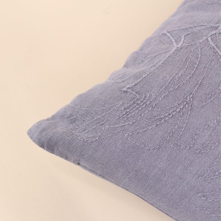 Coussin brodé feuillage en lin gris 40x40 cm | Hashtag Déco