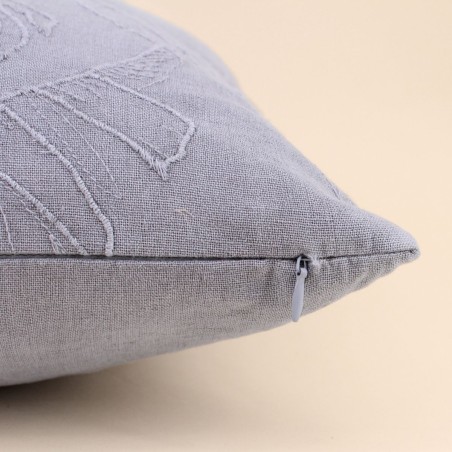 Coussin brodé feuillage en lin gris 40x40 cm | Hashtag Déco