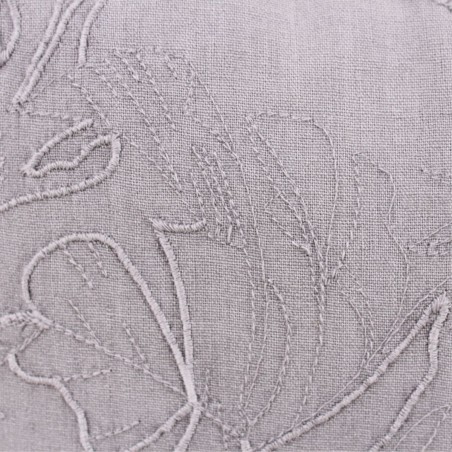 Coussin brodé feuillage en lin gris 40x40 cm | Hashtag Déco