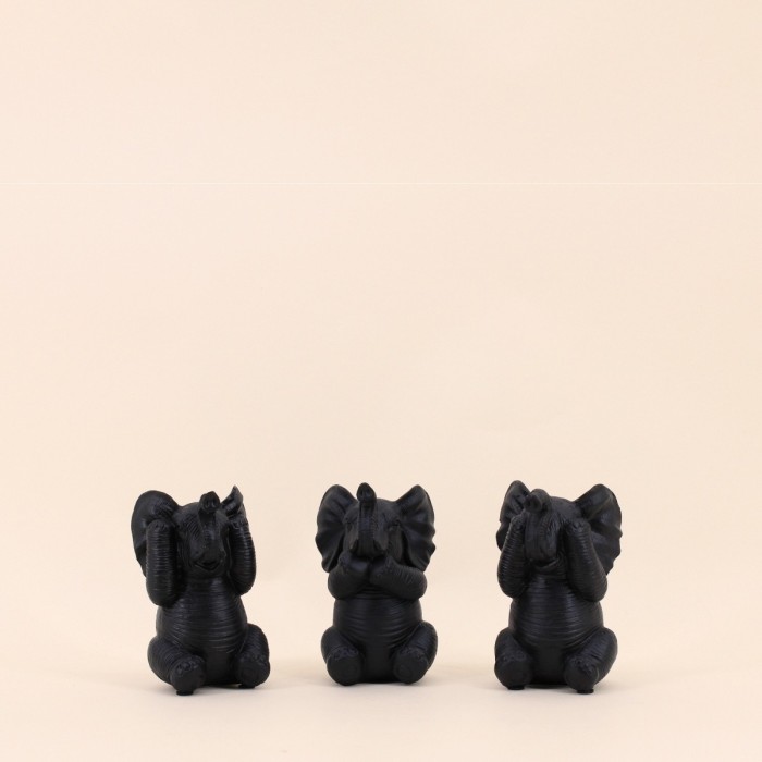 Set de 3 éléphants sages en résine noire | Hashtag Déco