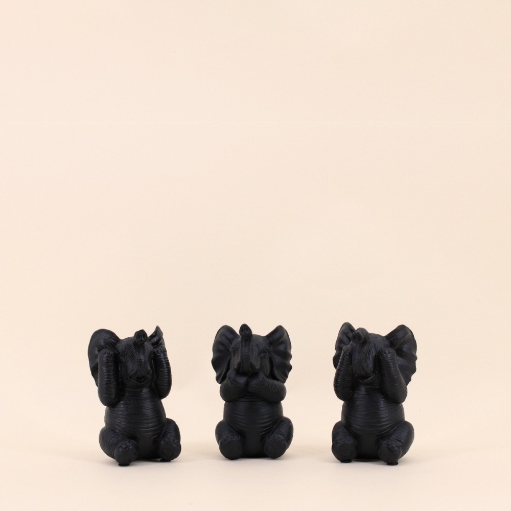 Set de 3 éléphants sages en résine noire | Hashtag Déco