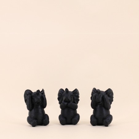 Set de 3 éléphants sages en résine noire | Hashtag Déco