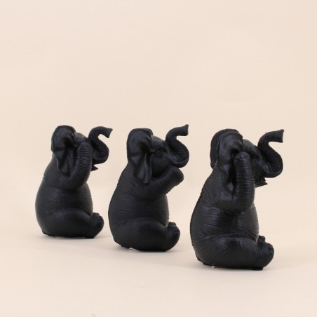 Set de 3 éléphants sages en résine noire | Hashtag Déco