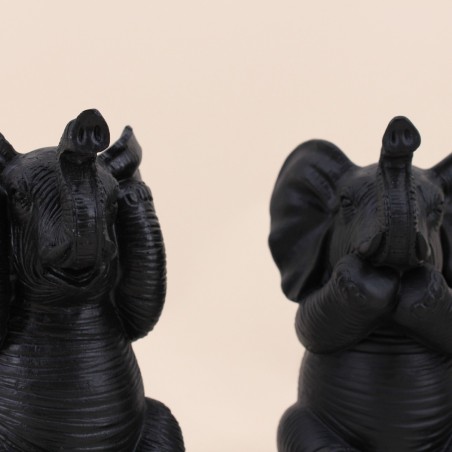Set de 3 éléphants sages en résine noire | Hashtag Déco