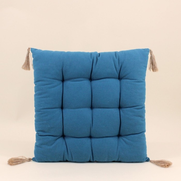 Galette de chaise bleu coton 40x40cm | Hashtag Déco