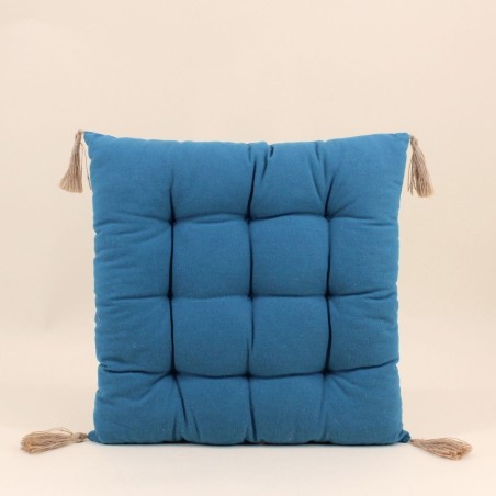 Galette de chaise bleu coton 40x40cm | Hashtag Déco