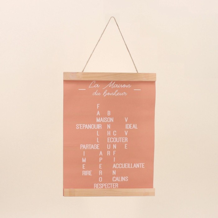 Affiche "La maison du bonheur" bois blanc 30x40cm | Hashtag Déco