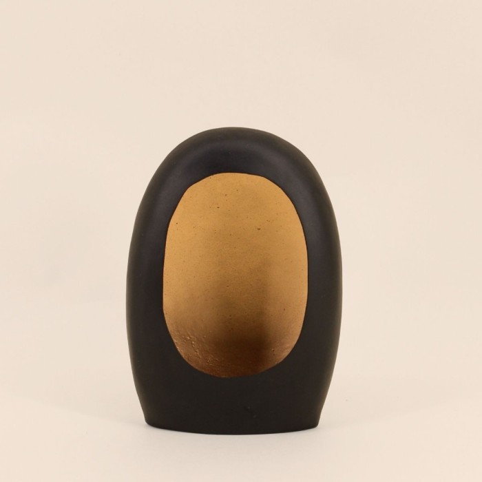 Photophore organique noir doré 22cm élégant | Hashtag Déco