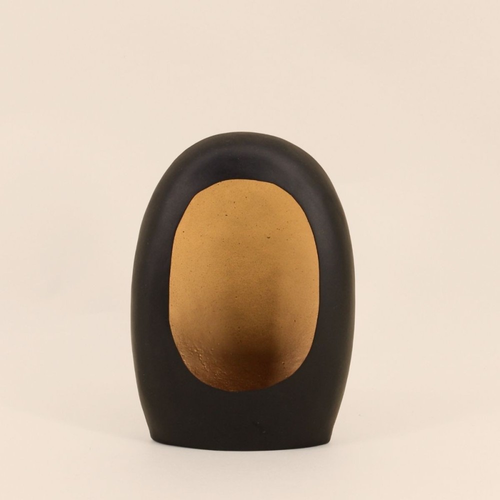 Photophore organique noir doré 22cm élégant | Hashtag Déco