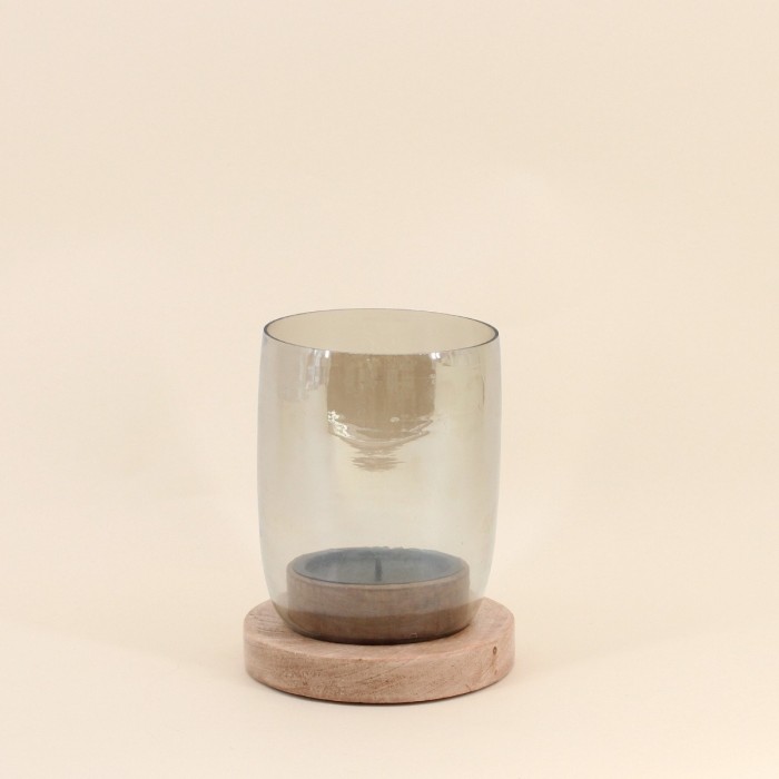 Photophore en verre et bois naturel 19x15cm | Hashtag Déco