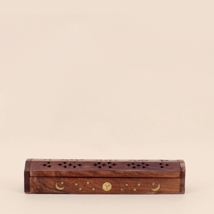 Boite à encens en bois brun 30cm | Hashtag Déco
