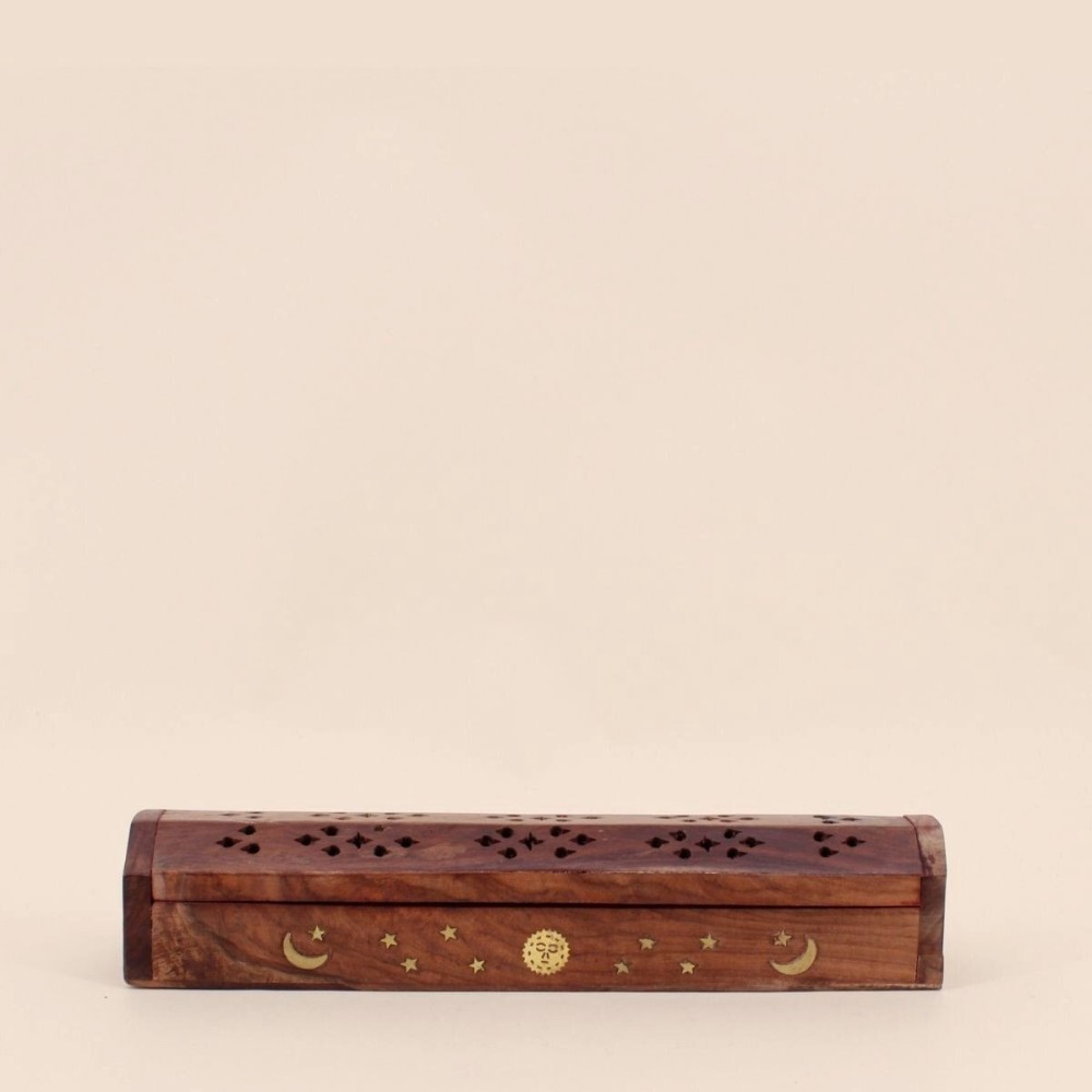 Boite à encens en bois brun 30cm | Hashtag Déco