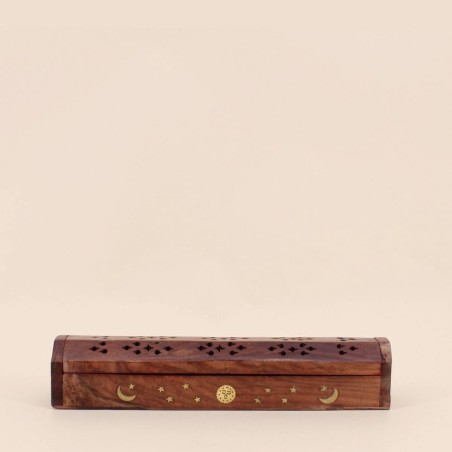 Boite à encens en bois brun 30cm | Hashtag Déco