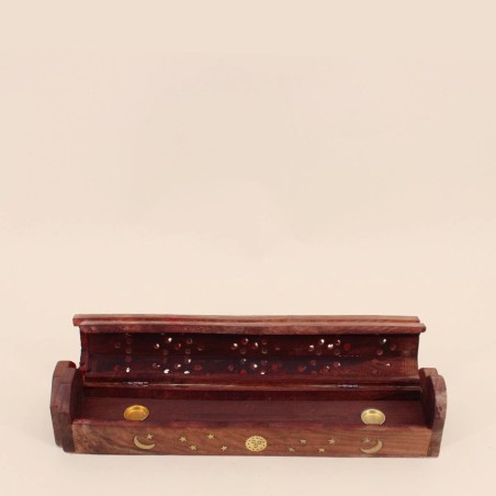 Boite à encens en bois brun 30cm | Hashtag Déco