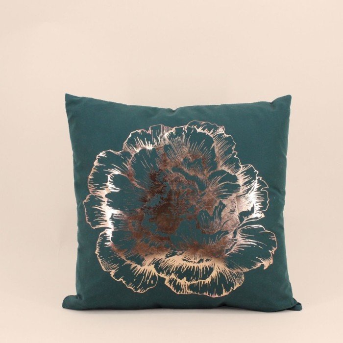 Coussin noir en coton motif fleur doré 45x45cm | Hashtag Déco
