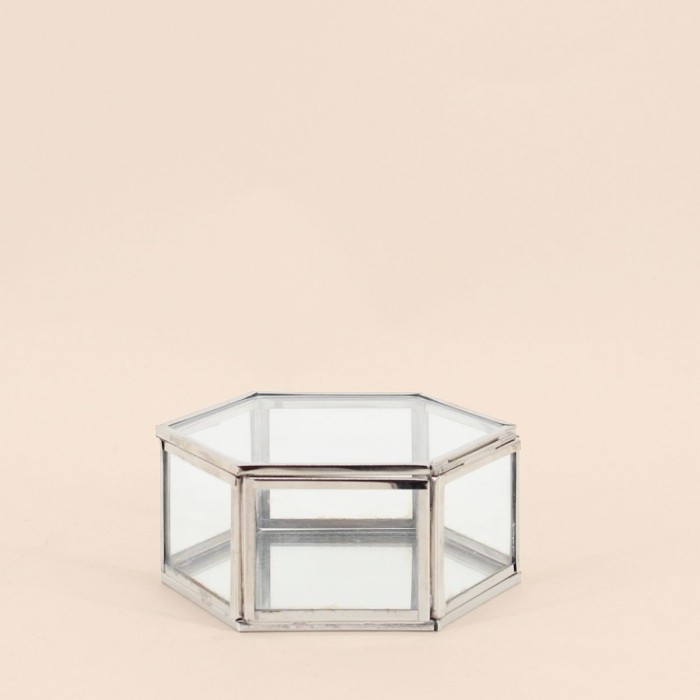 Boite hexagonale en verre transparent 12x11cm | Hashtag Déco