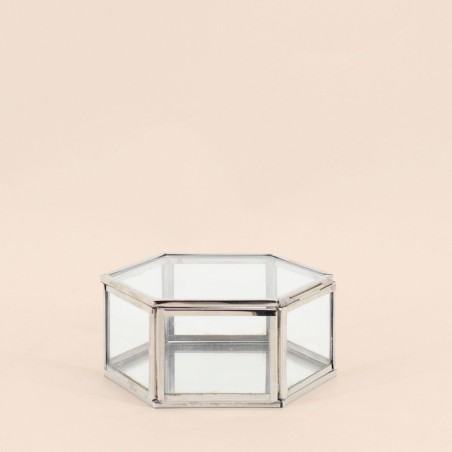 Boite hexagonale en verre transparent 12x11cm | Hashtag Déco