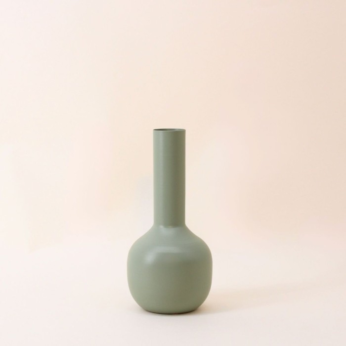 Vase tube métal vert 23cm, design unique | Hashtag Déco