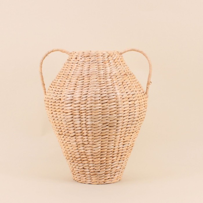 Vase en jonc de mer beige avec poignées | Hashtag Déco