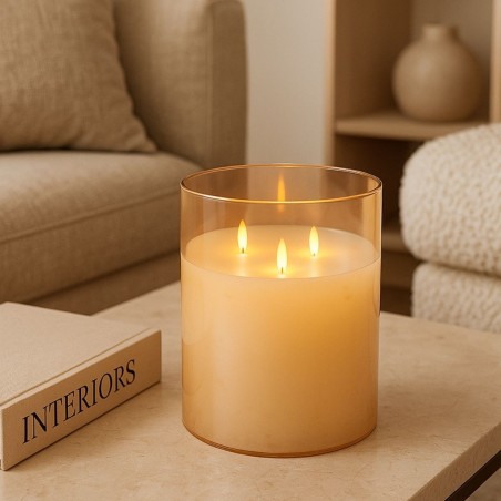 Bougie led 3 flammes cire blanche 18cm | Hashtag Déco