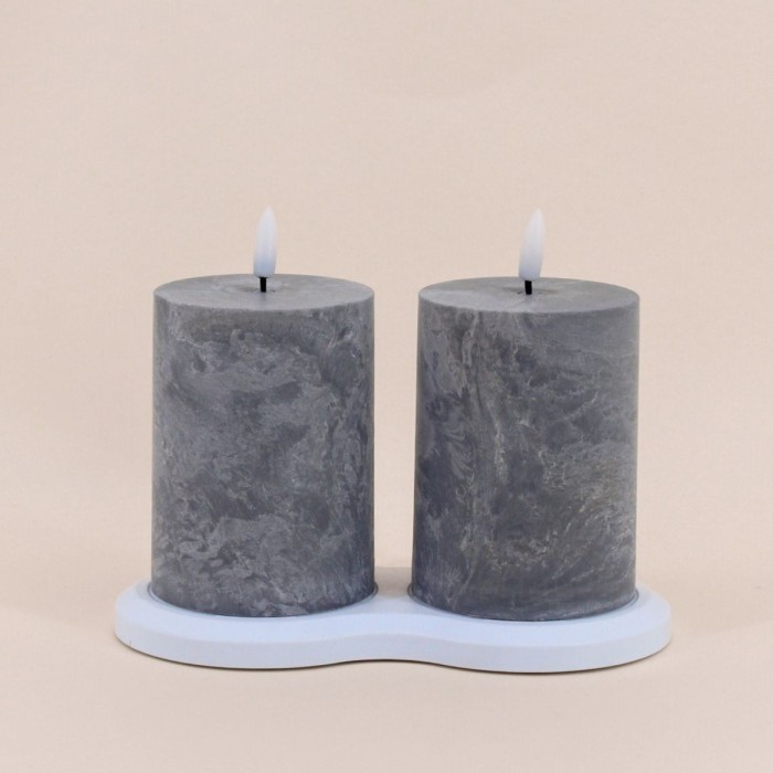 Set de 2 bougies led grises en cire 7,5x10cm | Has