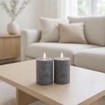 Set de 2 bougies led grises en cire 7,5x10cm | Has