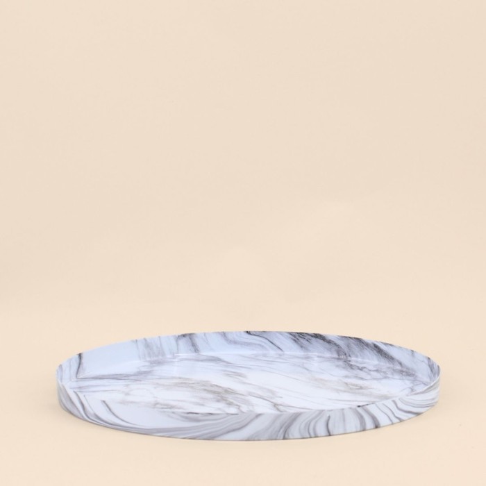 Plateau rond effet marbre 33cm blanc | Hashtag Déco