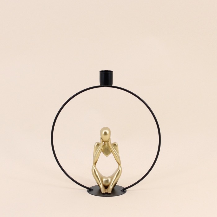 Bougeoir design rond 22cm en métal doré | Hashtag Déco