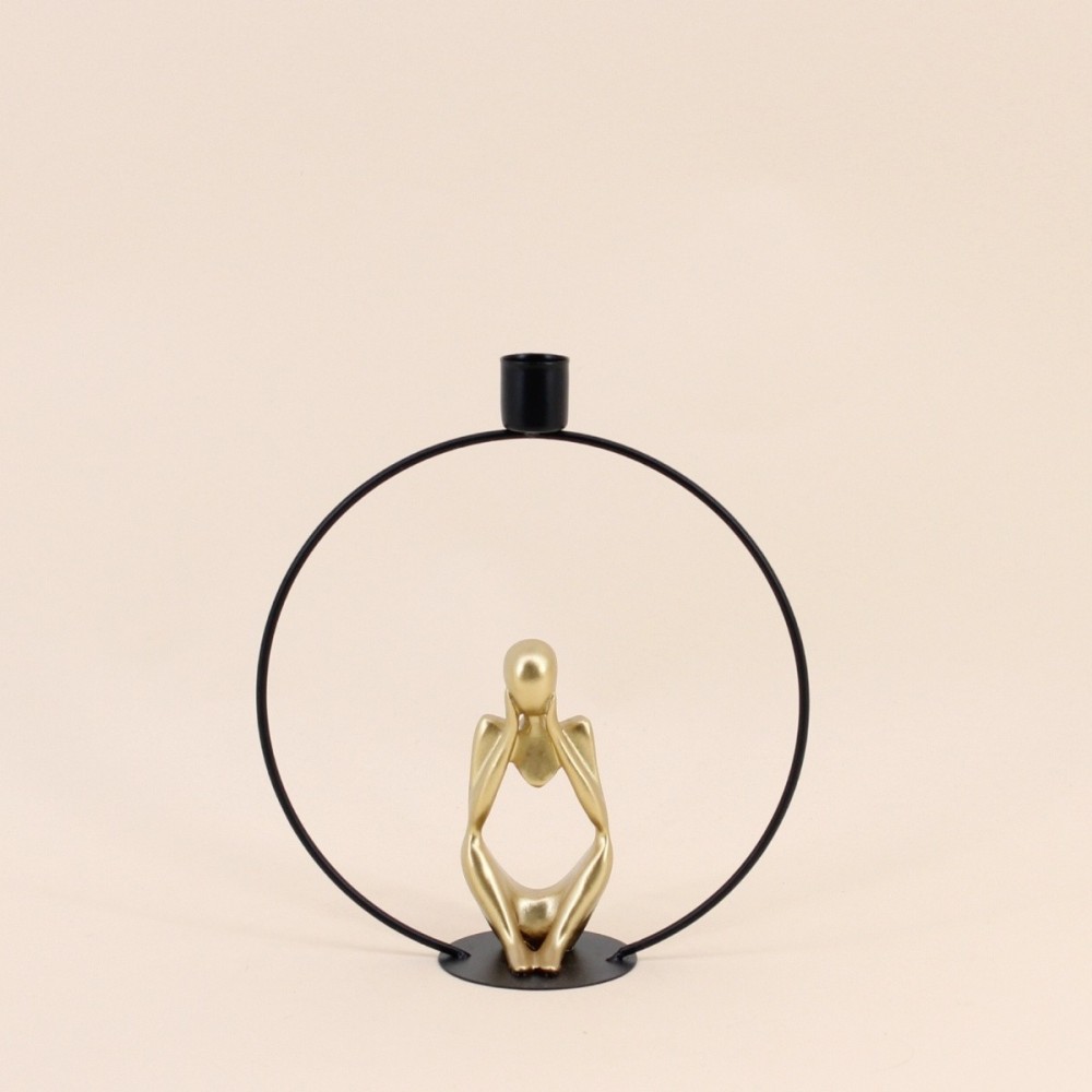 Bougeoir design rond 22cm en métal doré | Hashtag Déco