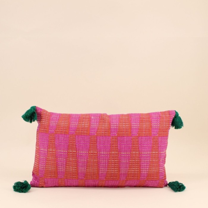 Coussin extérieur rose et orange coton 30x50 cm | Hashtag Déco