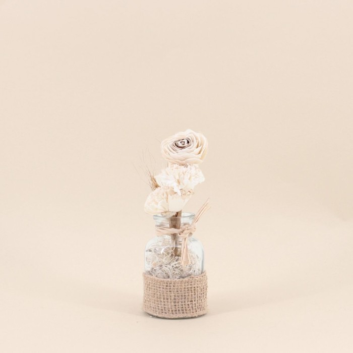 Vase avec fleurs séchées 25cm en céramique beige | Hashtag Déco