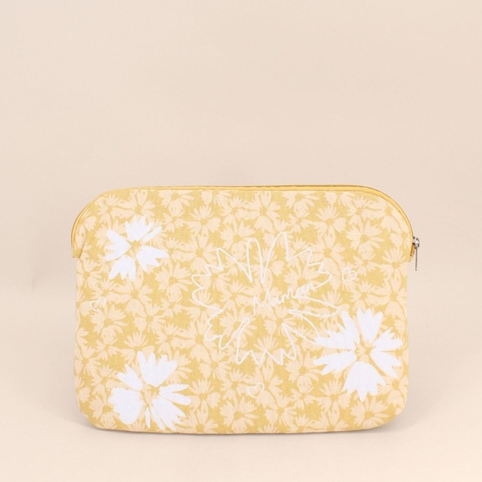 Étui tablette tissu fleuri jaune 33x23 cm | Hashtag Déco