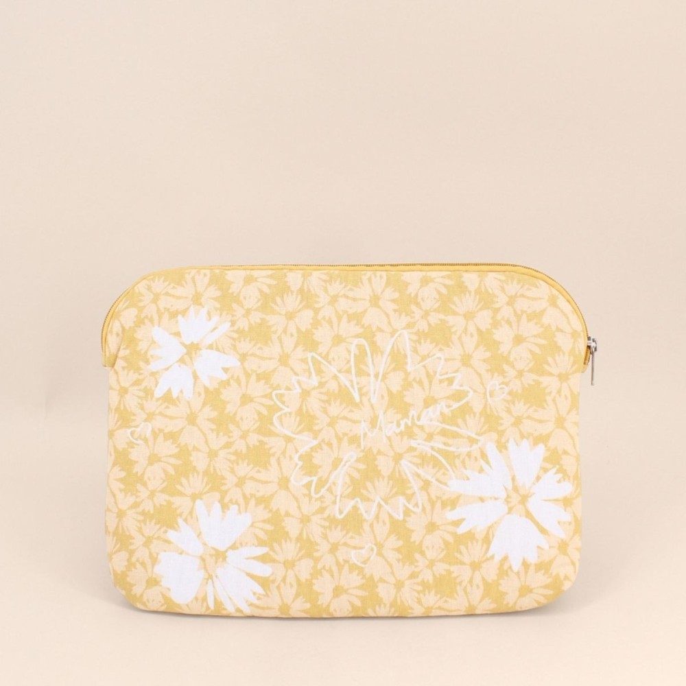 Étui tablette tissu fleuri jaune 33x23 cm | Hashtag Déco