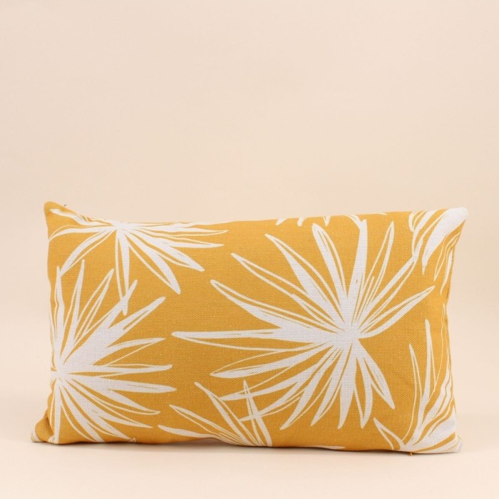 Coussin extérieur jaune feuillage 50x30cm tissu | Hashtag Déco