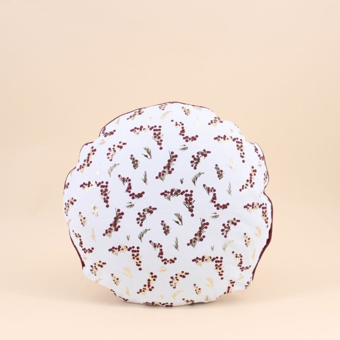 Coussin rond fleuri 38cm coton beige | Hashtag Déco