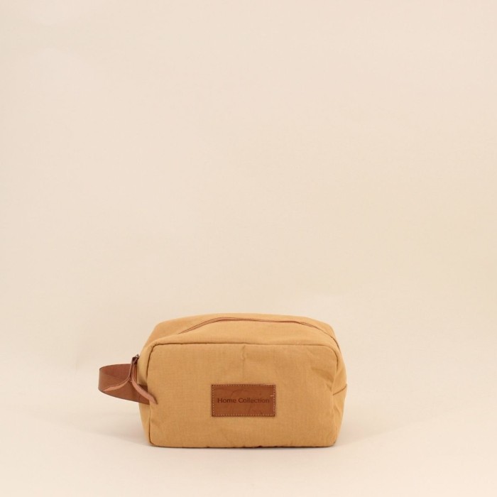 Trousse de toilette camel en coton 23x14cm | Hashtag Déco