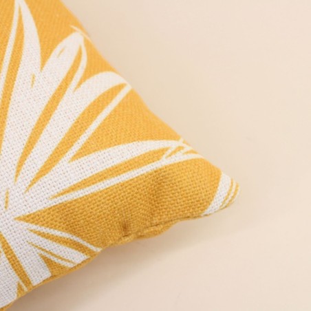 Coussin extérieur jaune feuillage 50x30cm tissu | Hashtag Déco