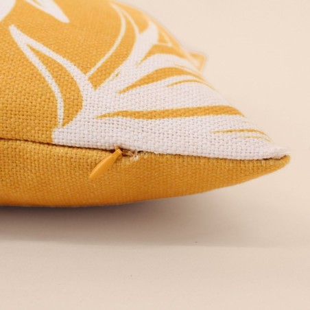 Coussin extérieur jaune feuillage 50x30cm tissu | Hashtag Déco