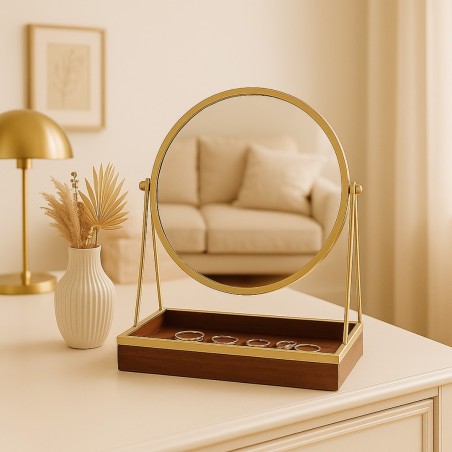Miroir à poser bois clair avec plateau bijoux | Hashtag Déco