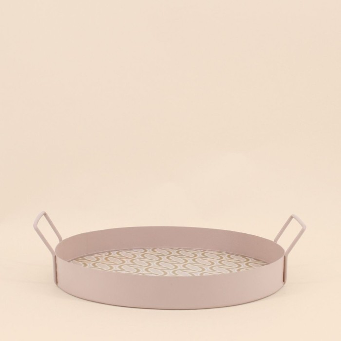 Plateau rond motifs bois clair avec poignées | Hashtag Déco