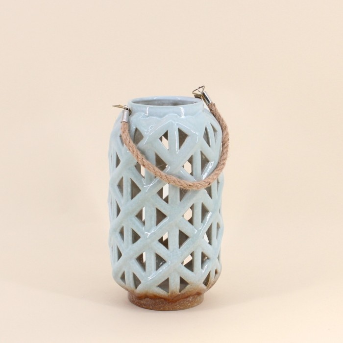 Lanterne en céramique verte 25cm, style moderne | Hashtag Déco