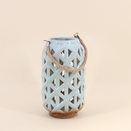 Lanterne en céramique verte 25cm, style moderne | Hashtag Déco
