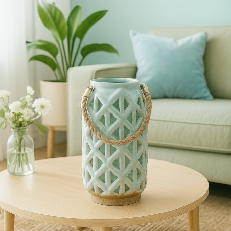 Lanterne en céramique verte 25cm, style moderne | Hashtag Déco